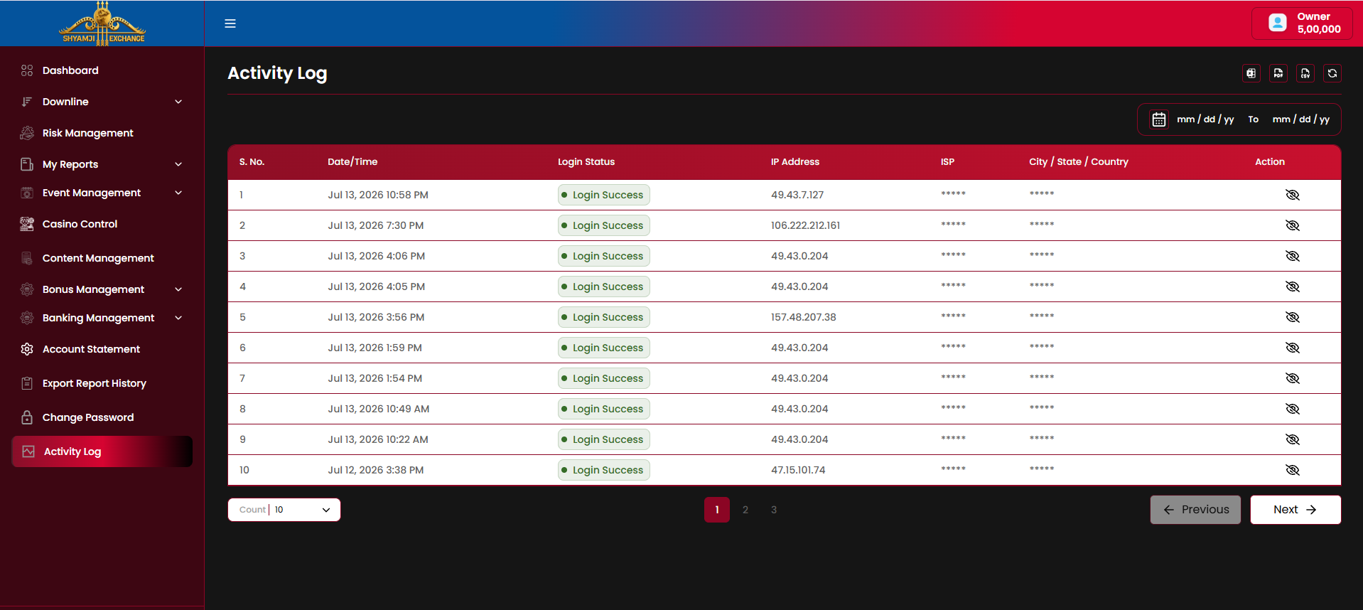 Owner Activity Log