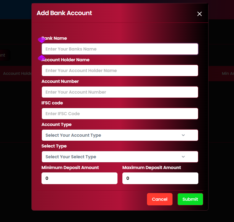 Add Bank Account modal