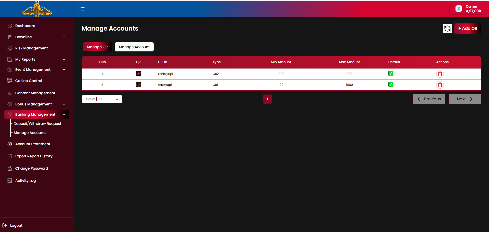Manage QR listing