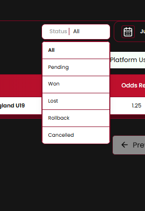 Bet List status filter