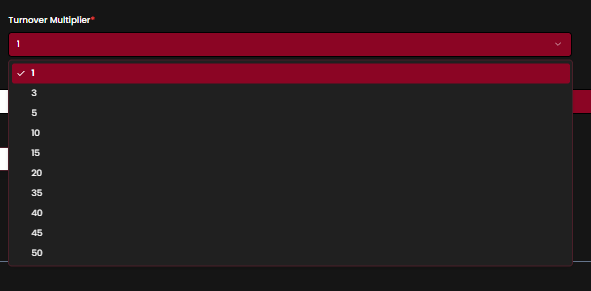 Turnover Multiplier dropdown
