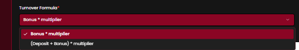 Turnover Formula dropdown