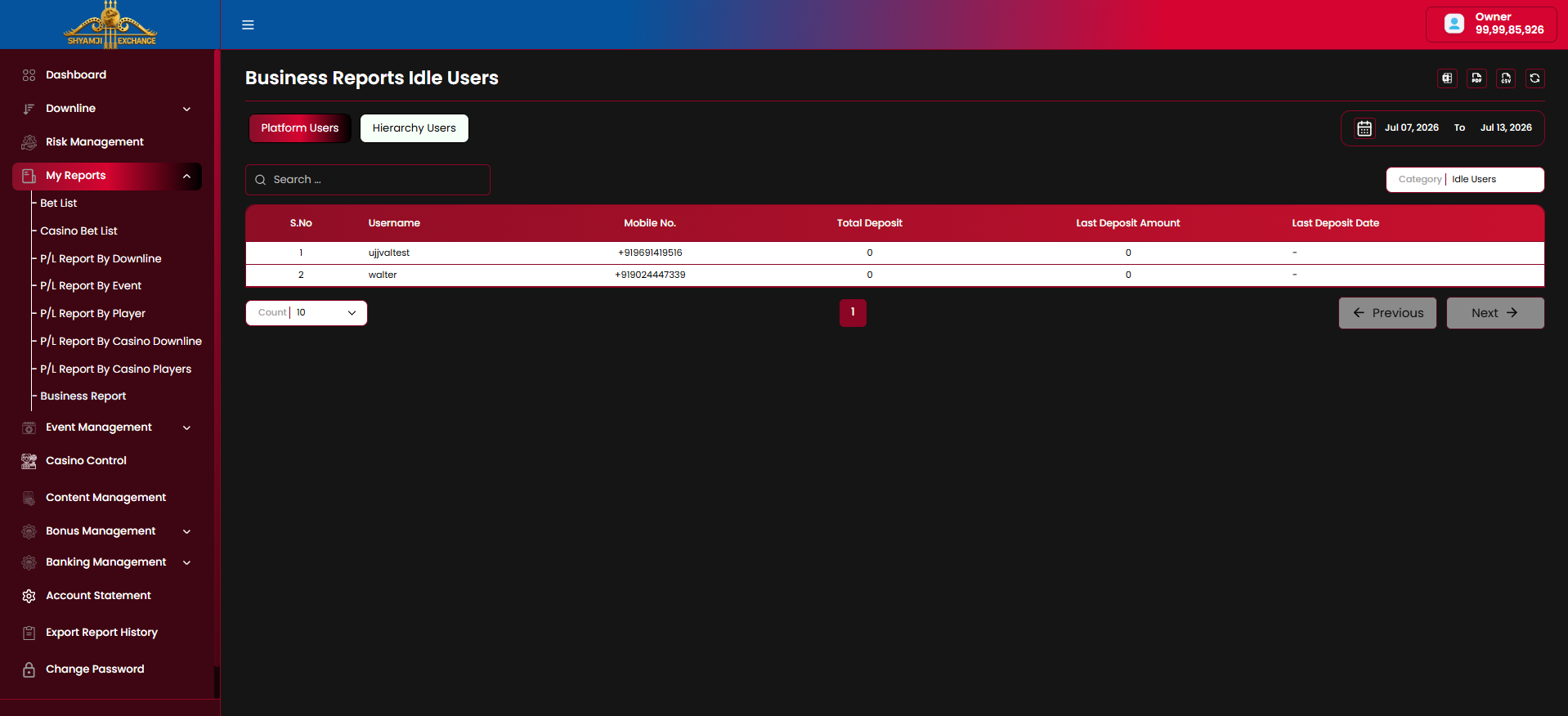 Business Report Idle Users