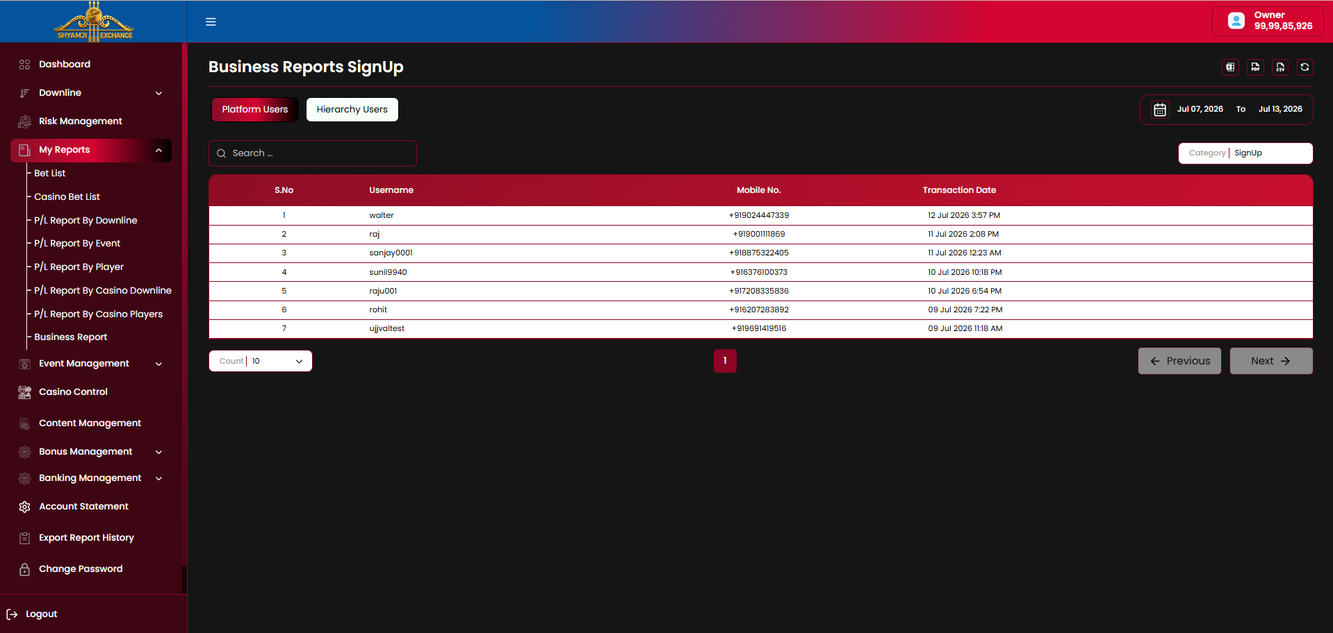 Business Report SignUp — Platform