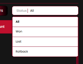 Casino bet list status filter