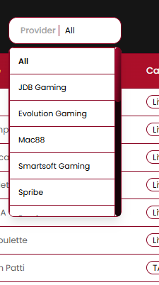 Provider filter dropdown