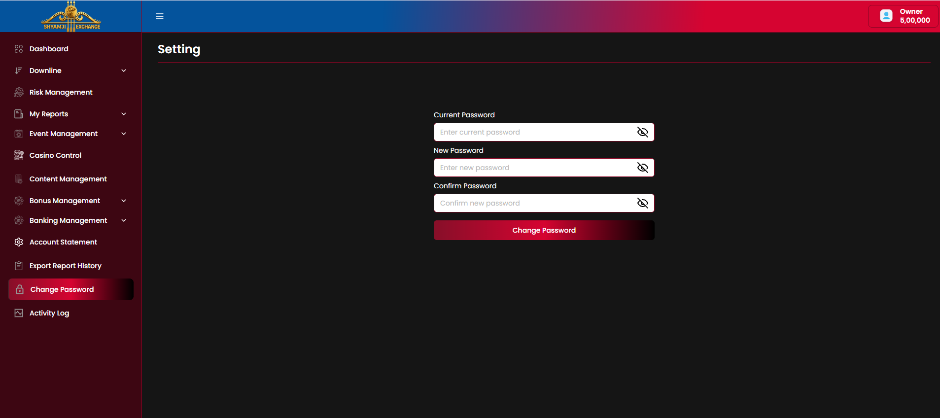 Setting — Change Password form