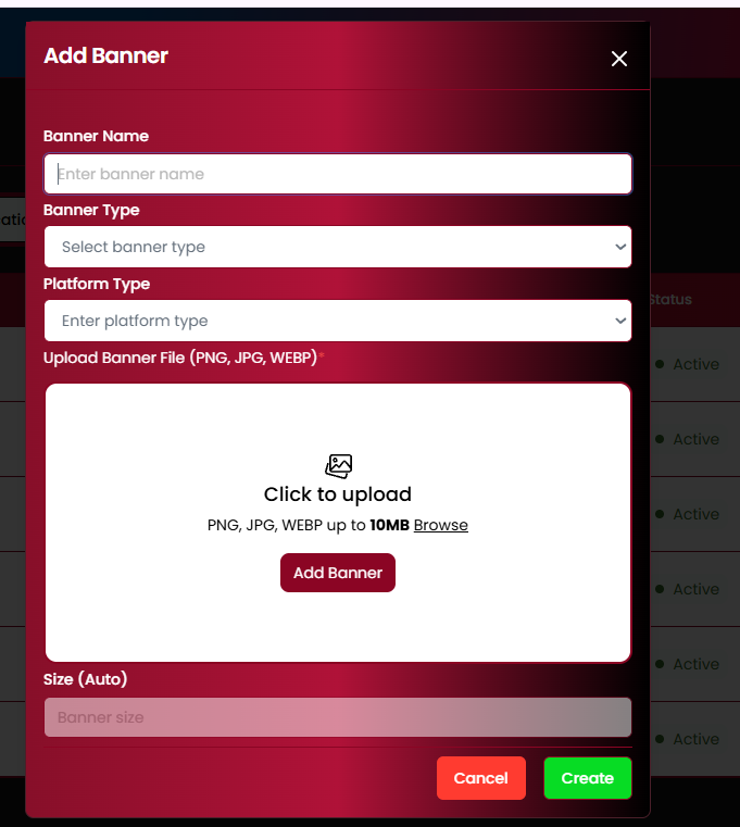 Add Banner modal