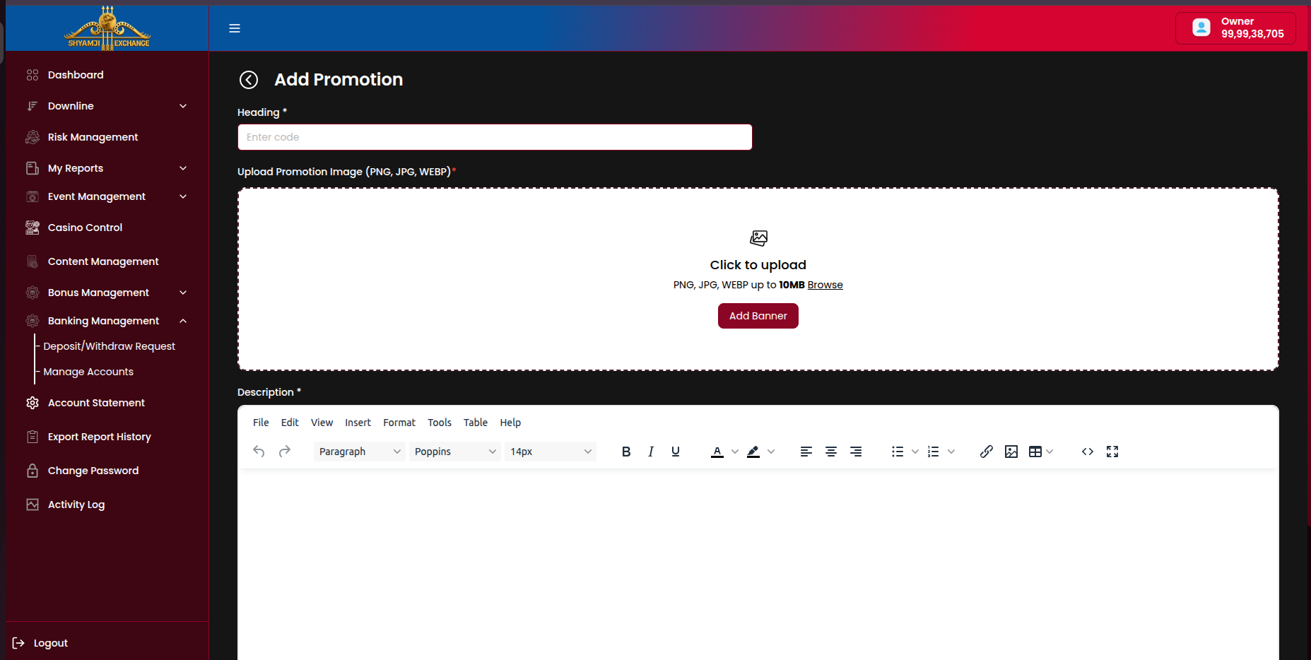 Add Promotion — text editor toolbar detail