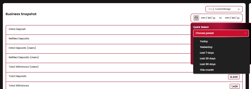 Custom range quick select