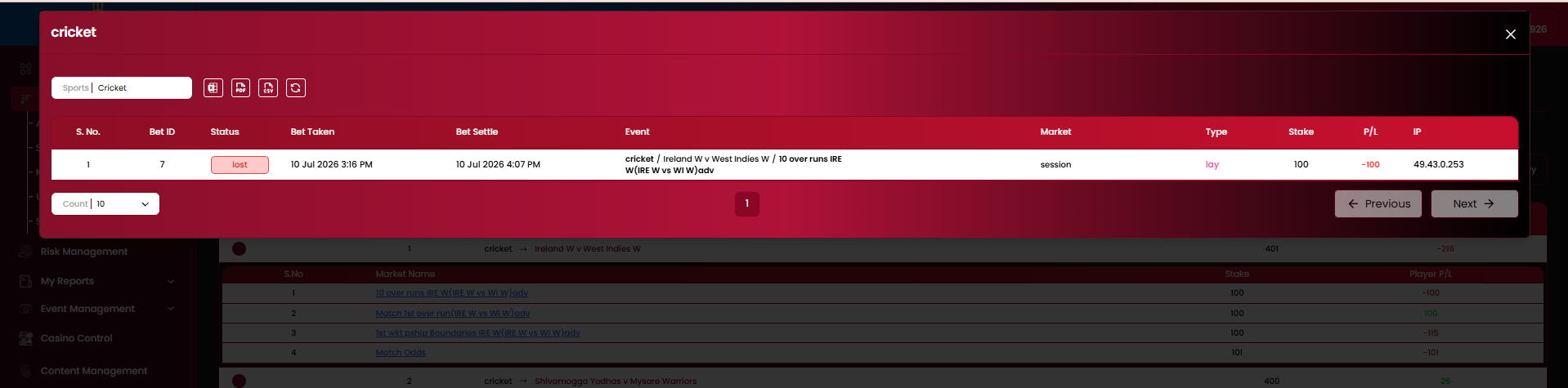 Bet detail modal