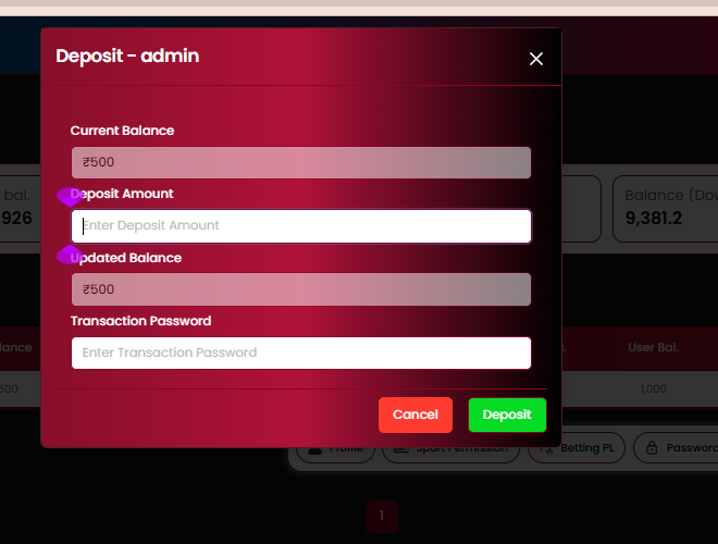 Deposit popup
