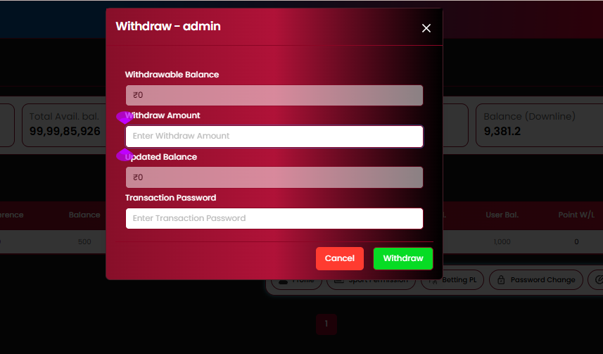 Withdraw popup