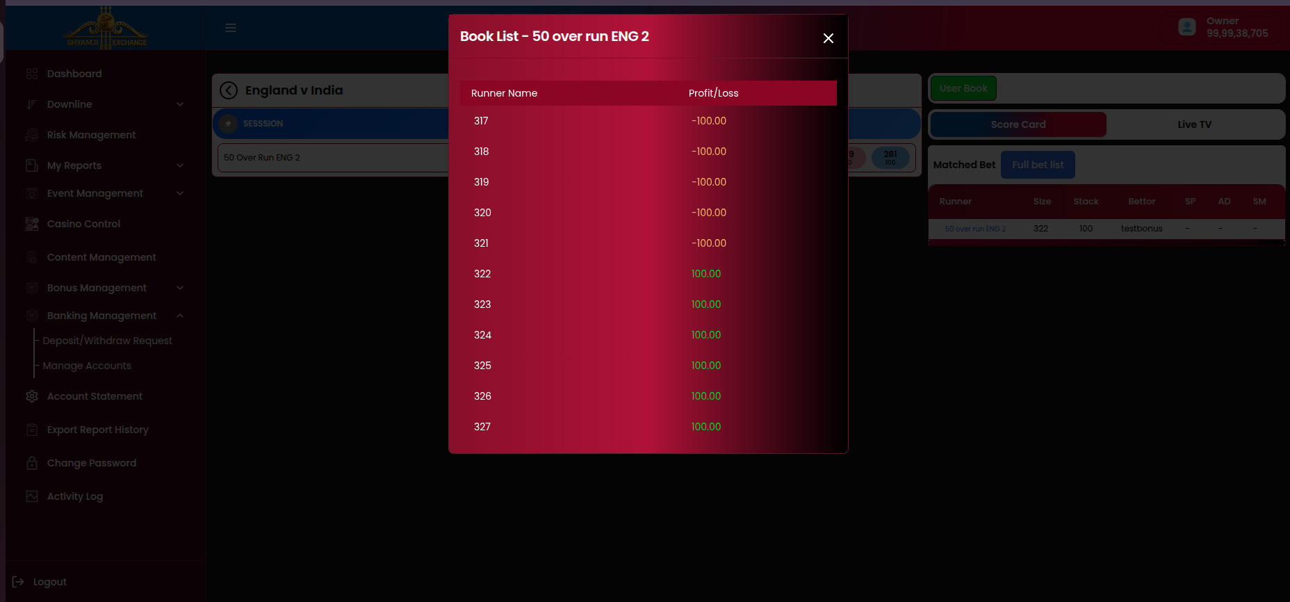 Book List modal, populated example