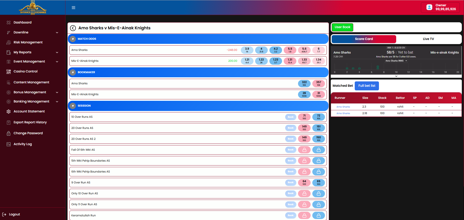 Event risk detail with market ladder and score card